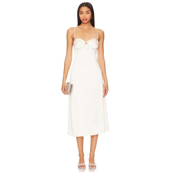 CAMI NYC Dorthea Midi Dress Satin Pearl Embellished Party Wedding Classy Sz 10 - Picture 2 of 12